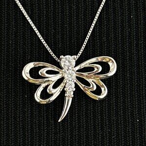 SAI KRISHNA dragonfly pendant necklace - sterling silver CZ - 18.25" box chain